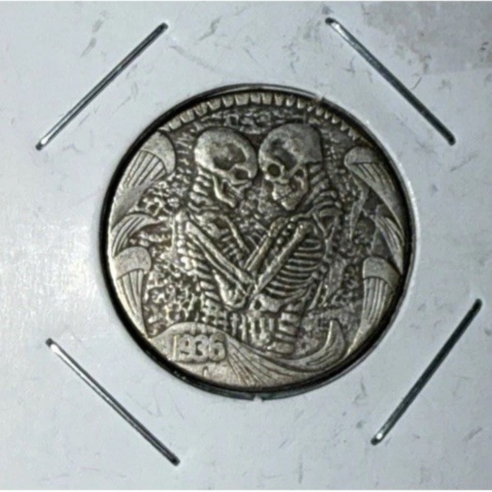 1936 Hobo Buffalo Hugging Skeltons Hobo Coin Backside Skelton Buffalo- 21mm wide